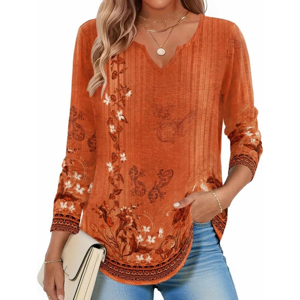 Long Sleeve Boho Shirt Women Fall V Neck Casual Dressy Blouse Small